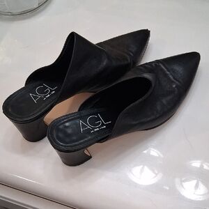 AGL Sleek Black Leather Mules